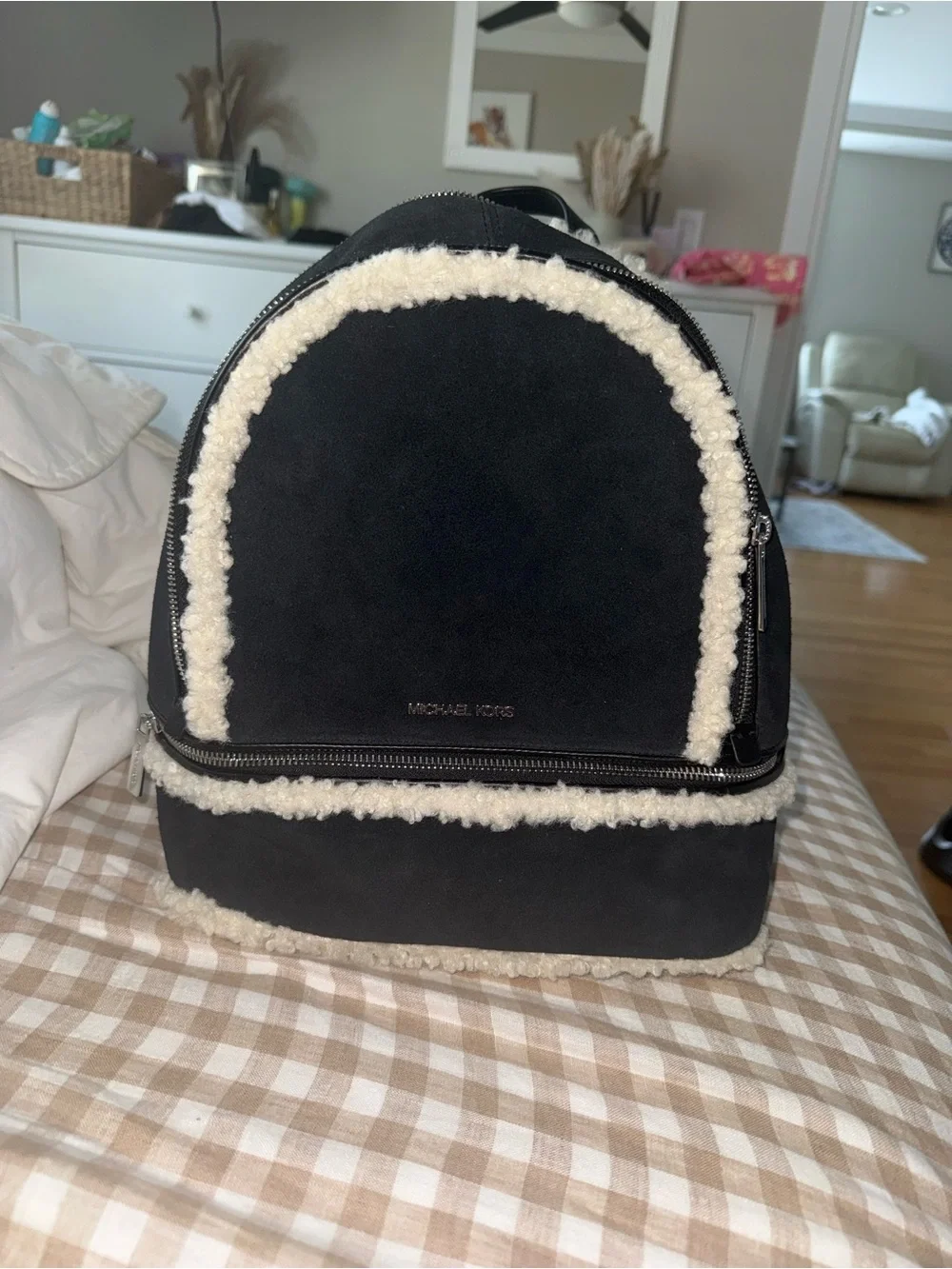 Michael Kors Black sherpa backpack medium size